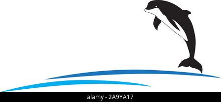 Der Vektor der Dolphin jump Logo mit Welle im Ozean Vorlage Stock Vektor