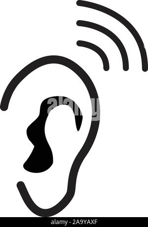 Ohr Symbol auf weißem Hintergrund. Flat Style. Ohr Symbol Vorlage schwarz für Ihre Web site Design, Logo, App, UI. Anhörung Symbol. Anhörung unterzeichnen. Stock Vektor