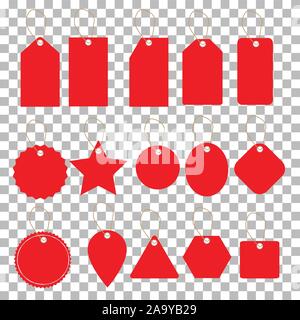 Der Verkauf tags auf durchsichtig Hintergrund. Flat Style. Leer, shopping Etiketten Symbol. Diskont- und Preisschilder. Stock Vektor
