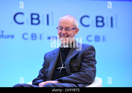 Erzbischof von Canterbury Justin Welby sprechen im CBI jährliche Konferenz im InterContinental Hotel in London. Stockfoto