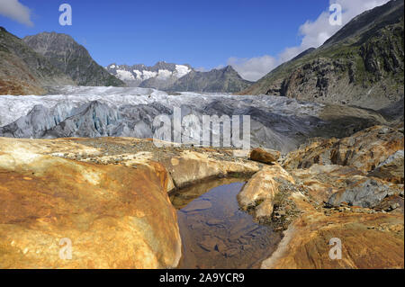 Grosser Aletschgletscher, das Herz des UNESCO Weltnaturerbes Jungfrau-Aletsch-Bietschhorn, Goms, Wallis, Schweiz, Europa Stockfoto