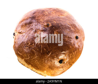 Hausgemachte österreichische Ostern Brot mit Rosinen auf weißem Hintergrund von oben isoliert Stockfoto