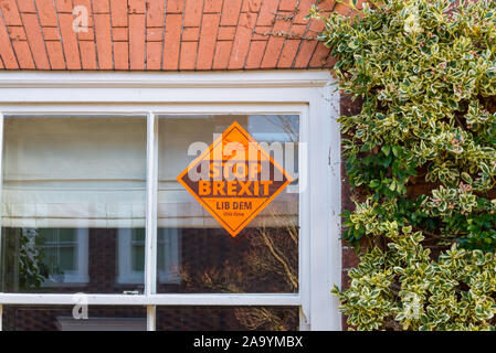 Plakat im Fenster eines Hauses in Bridgnorth, Shropshire sagen Top brexit' von der Liberaldemokratischen Partei ausgestellt Stockfoto