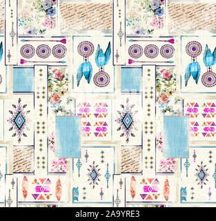 Nahtlose Muster. Patchwork Muster mit Blumen. Ethnische im indischen Stil. Stockfoto