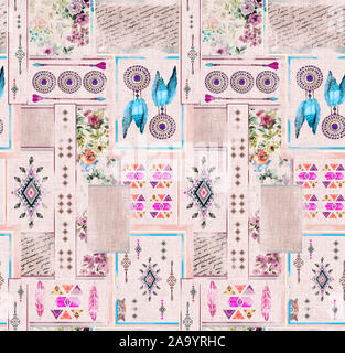 Nahtlose Muster. Patchwork Muster mit Blumen. Ethnische im indischen Stil. Stockfoto