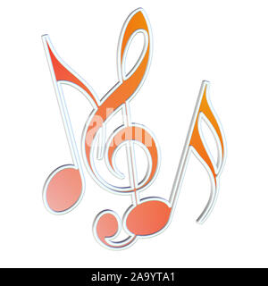 Noten und Notenschlüssel vor weißem Hintergrund Stockfoto