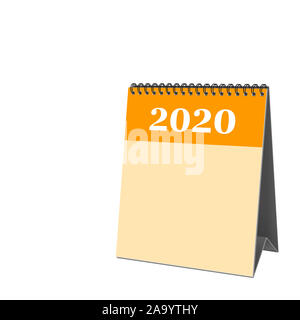 Schreibtisch Kalender 2020 vor weißem Hintergrund, 3D-Darstellung Stockfoto