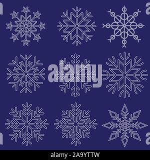 Titel: Satz von Schneeflocken auf blauem Hintergrund, Winter vektor design Stock Vektor