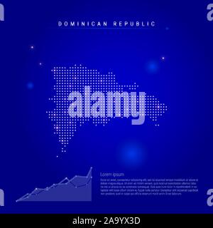 Dominikanische Republik beleuchtete Karte mit leuchtenden Punkte. Infografiken Elemente. Dark Blue Space Hintergrund. Vector Illustration. Wachsende chart, Lorem ips Stock Vektor