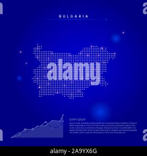 Bulgarien beleuchtete Karte mit leuchtenden Punkte. Infografiken Elemente. Dark Blue Space Hintergrund. Vector Illustration. Wachsende chart, Lorem ipsum Text. Stock Vektor