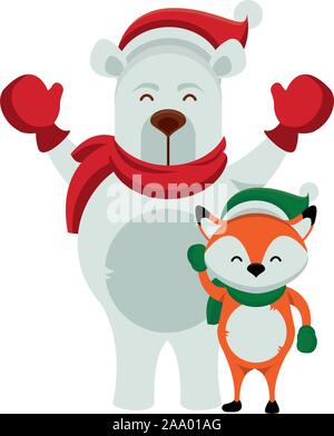 Cute Polar Bear mit Fox Zeichen Stock Vektor