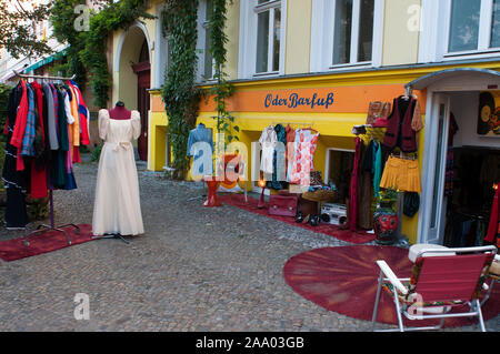 Retro Kleidung und ergänzt Shop, spezialisiert auf Ostdeutsche Produkte im angesagten Berliner Stadtteil Prenzlauer Berg Berlin Deutschland Stockfoto