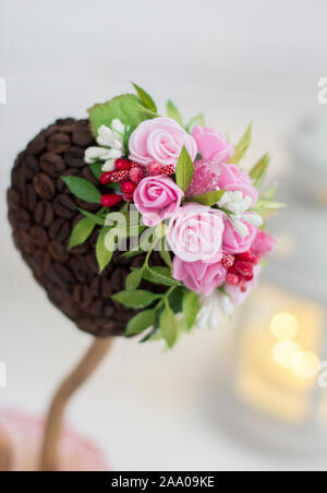 Einen Kaffee Baum. Zierbäume. Formgehölze. Hochzeit Dekoration und Laterne Stockfoto