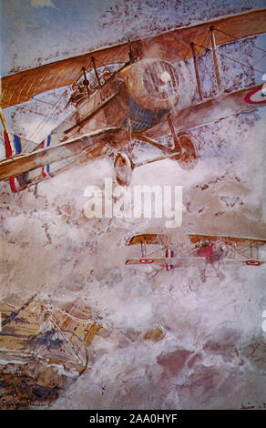 Zwei SPAD S. Beschriftung oder SPAD 11s, die Französische zweisitzigen Doppeldecker Aufklärer des ersten Weltkriegs in den Farben der Armée de l'Air ('Armee der Luft"), den Namen für die französische Air Force verwendet. Stockfoto