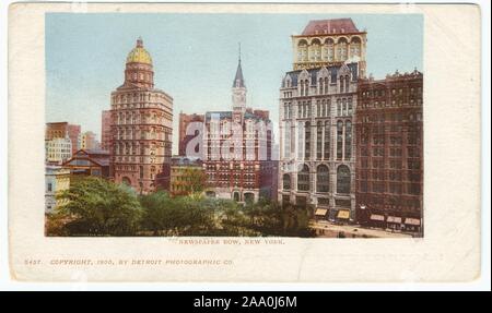 Illustrierte Postkarte der Zeitung Row, New York City, copyright Detroit fotografische Co, 1900. Von der New York Public Library. () Stockfoto