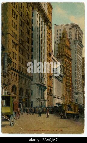 Illustrierte Postkarte von Massen von Menschen und Fahrzeugen an der Kandare Markt in der Broad Street, New York City, von Erfolg Post Card Co, 1910 veröffentlicht. Von der New York Public Library. () Stockfoto