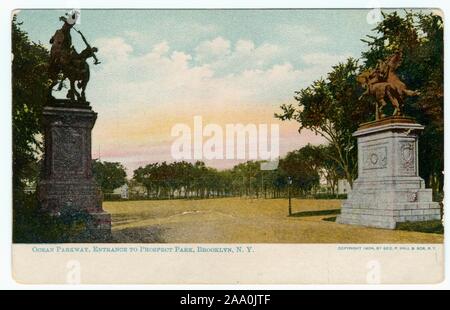 Illustrierte Postkarte des Ocean Parkway Eingang zum Prospect Park, Brooklyn, New York City, erstellt und von Geo, 1904 veröffentlicht. S. Hall und Sohn. Von der New York Public Library. () Stockfoto