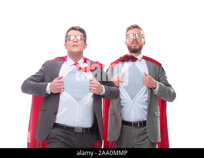 Zwei super Geschäftsleute ripping ihre T-Shirts auf der Brust Stockfoto