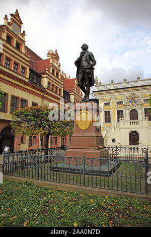 Mit dem goethe-denkmal Naschmarkt vor der Alten Börse, Leipzig, Sachsen, Deutschland Stockfoto