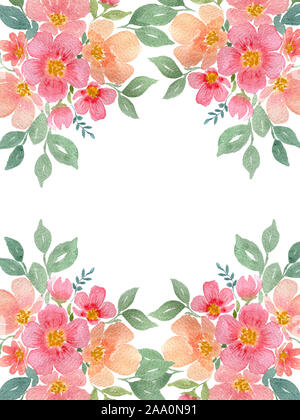 Blumen Rahmen mit Aquarell flower bouquet, Blumen Grenze Design für Karte oder Einladung mit Kopie Raum Stockfoto