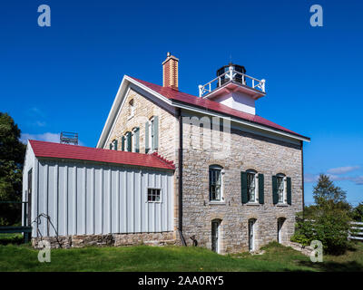 Pottawatomie Leuchtturm, Rock Island State Park, Door County, Wisconsin. Stockfoto