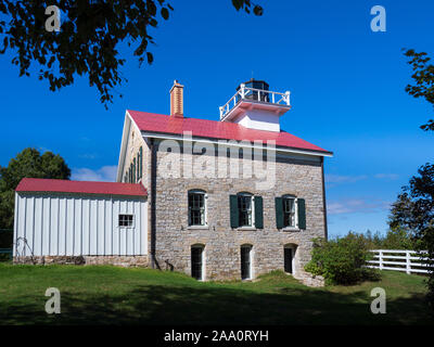 Pottawatomie Leuchtturm, Rock Island State Park, Door County, Wisconsin. Stockfoto