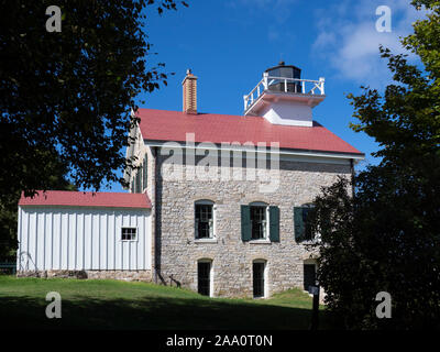 Pottawatomie Leuchtturm, Rock Island State Park, Door County, Wisconsin. Stockfoto