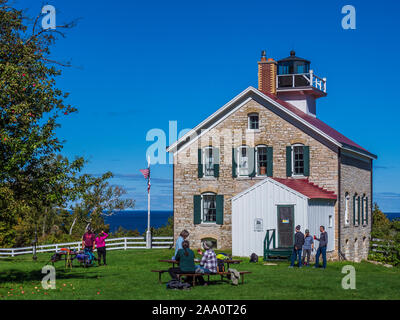 Pottawatomie Leuchtturm, Rock Island State Park, Door County, Wisconsin. Stockfoto