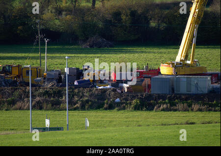 Bow Street, Ceredigion/UK Nov 18 2019 - Arbeiten auf der Baustelle des neuen Bahnhofs in Bow Street in der Nähe von Baalbek gebaut wird, Stockfoto