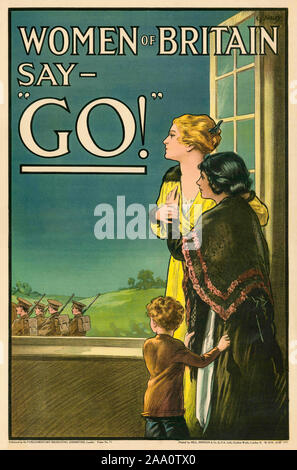 Ersten Weltkrieg Rekrutierung Poster, in der Frauen von Großbritannien angeblich ihre Menfolk in die Kräfte zu gewinnen, gefördert. Stockfoto