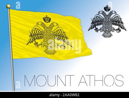 Autonome Gebiet Berg Athos in Griechenland, Flagge und Wappen, Vector Illustration Stock Vektor