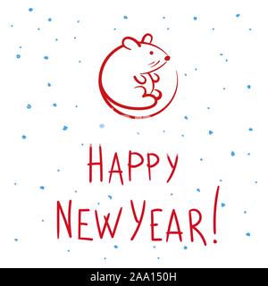 Stilvolle Maus oder Ratte Symbol. Und der Schriftzug der ein glückliches neues Jahr, für Chinesische 2020. Vektor handgezeichnete Grafik für Karten und herzlichen Glückwunsch. Stock Vektor