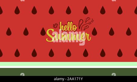 Wassermelone in abstrakten Stil auf farbigen Hintergrund. Flache bunte Vektor Illustration. Hallo Sommer Text. Stock Vektor