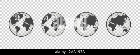 Reihe transparenter Globen. Erde transparenten Stil. 3d-Symbol mit set transparent Globen Erde. Vector Illustration Stock Vektor