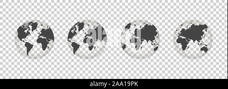 Reihe transparenter Globen. Erde transparenten Stil. 3d-Symbol mit set transparent Globen Erde. Vector Illustration Stock Vektor