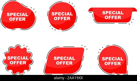 Angebot Sammlung tags. Banner rot gefärbt. Flache lineare Förderung ribbon Banner. Vector Illustration Stock Vektor