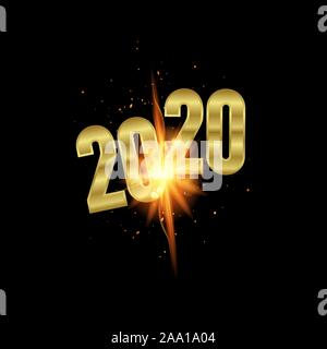 Frohes neues Jahr 2020. Gold Card auf goldenem Hintergrund. Happy New Year Karte Design. Typografie Design. Frohes Neues Jahr Banner mit 2020 Nummern. Ve Stock Vektor