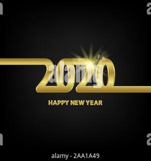 Frohes neues Jahr 2020. Gold Card auf goldenem Hintergrund. Happy New Year Karte Design. Typografie Design. Frohes Neues Jahr Banner mit 2020 Nummern. Ve Stock Vektor
