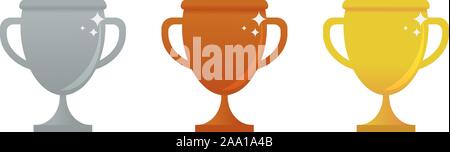 Trophäe gold Bronze und Silber Symbol. Gold, Silber und Bronze Cup. Vektor flachbild Trophäe Symbol. Vector Illustration Stock Vektor