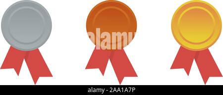 Medaille Gold, Bronze und Silber. Gold-, Silber- und Bronzemedaillen. Vektor flachbild Medaille Symbol. Vector Illustration Stock Vektor
