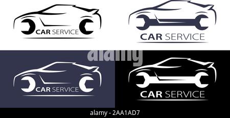Auto service Logo linear für Concept Design. Isolierte Vektor. Schriftzug, Logo. Vector Illustration Stock Vektor