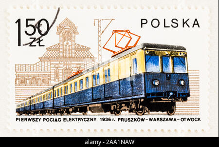 SEATTLE, Washington - 9. Oktober 2017: erste elektrische Lokomotive von 1936 auf polnische Briefmarke. Scott #2254 im Jahr 1978 ausgegeben. Stockfoto