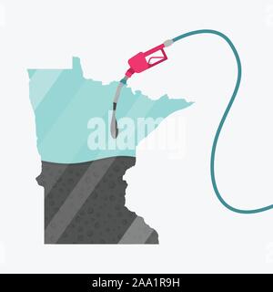 Karte in Minnesota, USA, durch öl getankt. Tankstelle getankt. Auf der Karte gibt es Glas Reflexion. Amerikanischen Staates. Konzeptionell. Öl produzierenden Stock Vektor