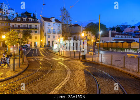 Lissabon Portugal Night City Skyline in Lissabon Alfama Stockfoto