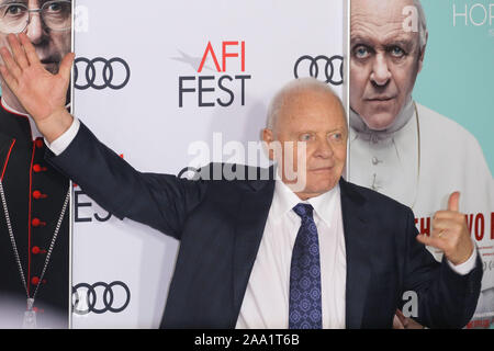 Los Angeles, USA. Nov, 2019 18. Anthony Hopkins in AFI Fest 2019 "Die beiden Päpste Galavorstellung an der TCL Chinese Theatre, Los Angeles, CA, 18. November 2019 statt. Foto: Joseph Martinez/PictureLux Credit: PictureLux/Hollywood Archiv/Alamy leben Nachrichten Stockfoto