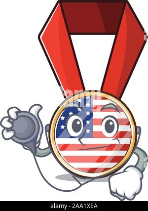 Cartoon usa Medaille mit im Doktor Charakter Stock Vektor