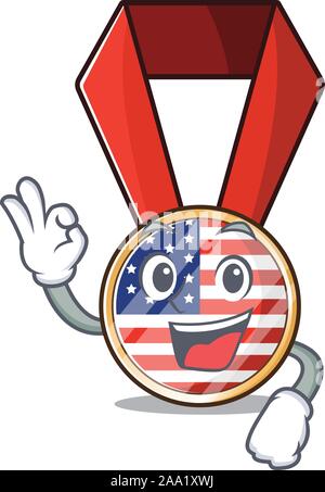 Maskottchen usa Medaille im Zeichen okay Stock Vektor