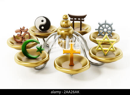 Spirituelle und religiöse Symbole auf weißen isoliert. 3D-Darstellung. Stockfoto