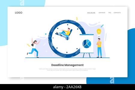 Business Zeitmanagement Internet Startseite Konzept Vorlage mit kleinen Menschen Figuren gemeinsam. Teamarbeit und Zeitmanagement Konzept fla Stock Vektor