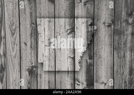 Karte von Arkansas auf verwittertes Holz Stockfoto